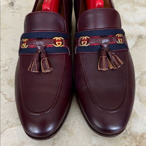 Authentic Gucci Paride Interlocking G Tasselled Leather Loafers Bordeaux - Picture 9 of 16